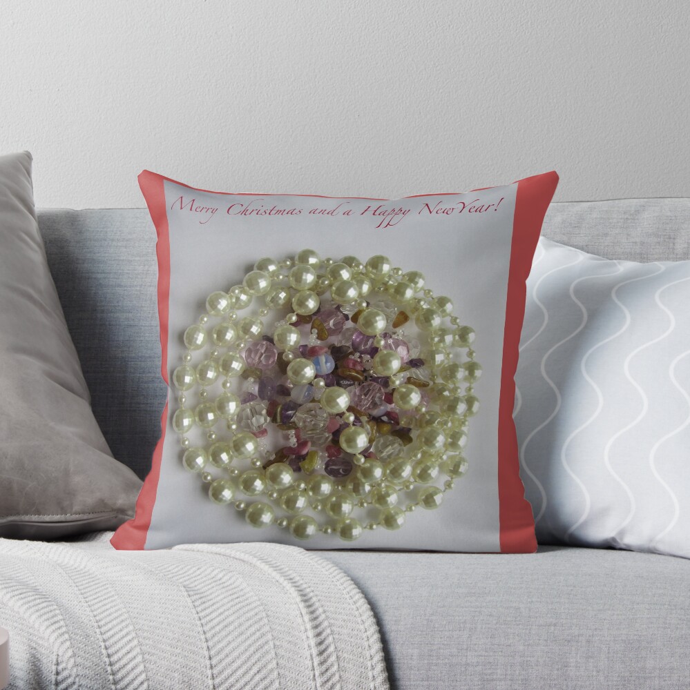 Merry Christmas. Vintage beads design Throw Pillow