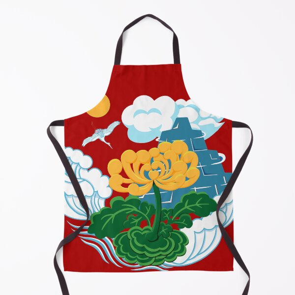 Item preview, Golden Chrysanthemum Green Leaves Blooming in the Sea Water in Red designed and sold by Moyanana.