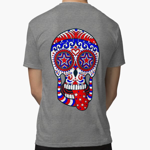 Day of the Dead Red White Blue USA Patriotic Sugar Skull Tri-blend T-Shirt  for Sale by BzarDesigns