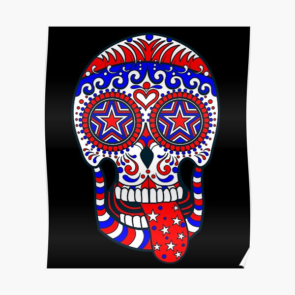 Day of the Dead Red White Blue USA Patriotic Sugar Skull Tri