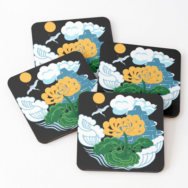 Item preview, Golden Chrysanthemum Green Leaves Blooming in the Sea Water in Black designed and sold by Moyanana.