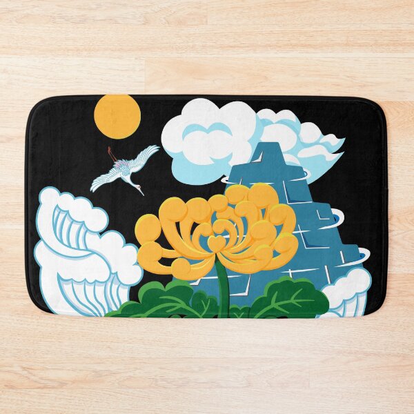 Item preview, Golden Chrysanthemum Green Leaves Blooming in the Sea Water in Black designed and sold by Moyanana.