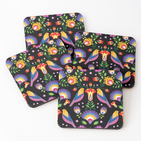 Item preview, Vibrant Folklore flowers on black designed and sold by FK-UK.