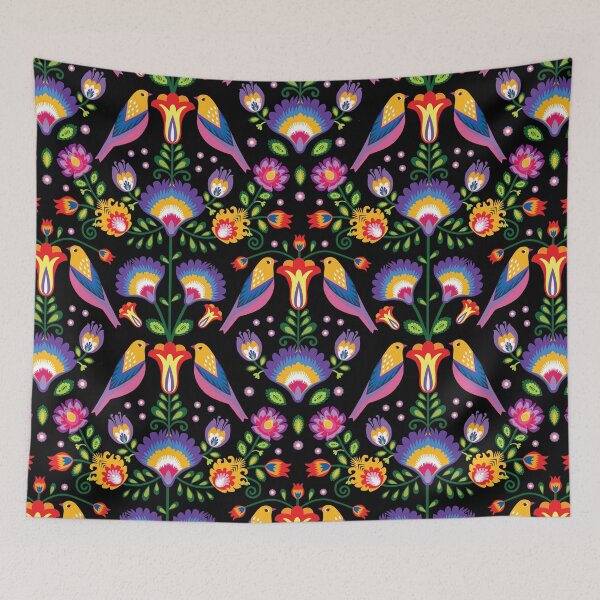Item preview, Vibrant Folklore flowers on black designed and sold by FK-UK.