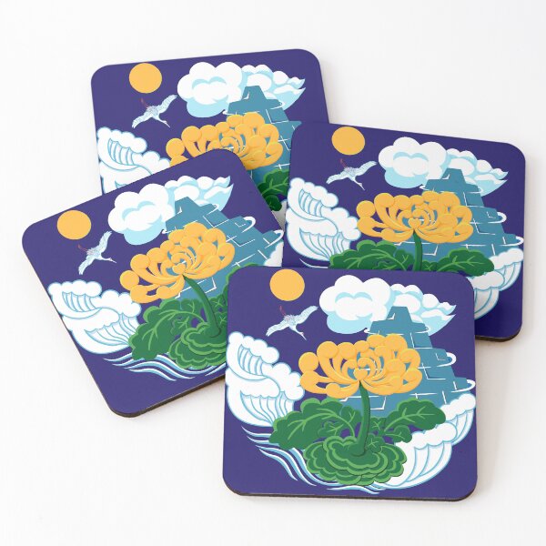 Item preview, Copy of Golden Chrysanthemum Green Leaves Blooming in the Sea Water in Blue designed and sold by Moyanana.