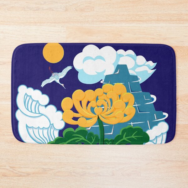 Item preview, Copy of Golden Chrysanthemum Green Leaves Blooming in the Sea Water in Blue designed and sold by Moyanana.