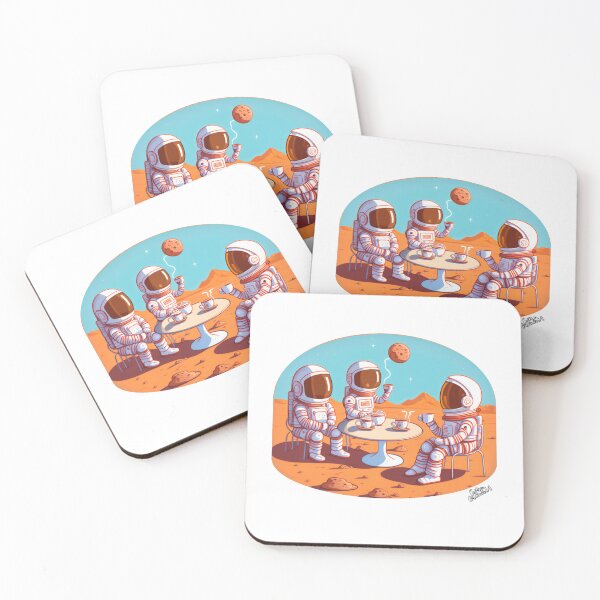 Item preview, Cute astronauts drinking coffee on Mars designed and sold by extraordinar-ia.