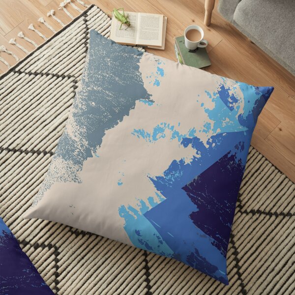 Blue Minimal Abstract Ocean Wave Floor Pillow