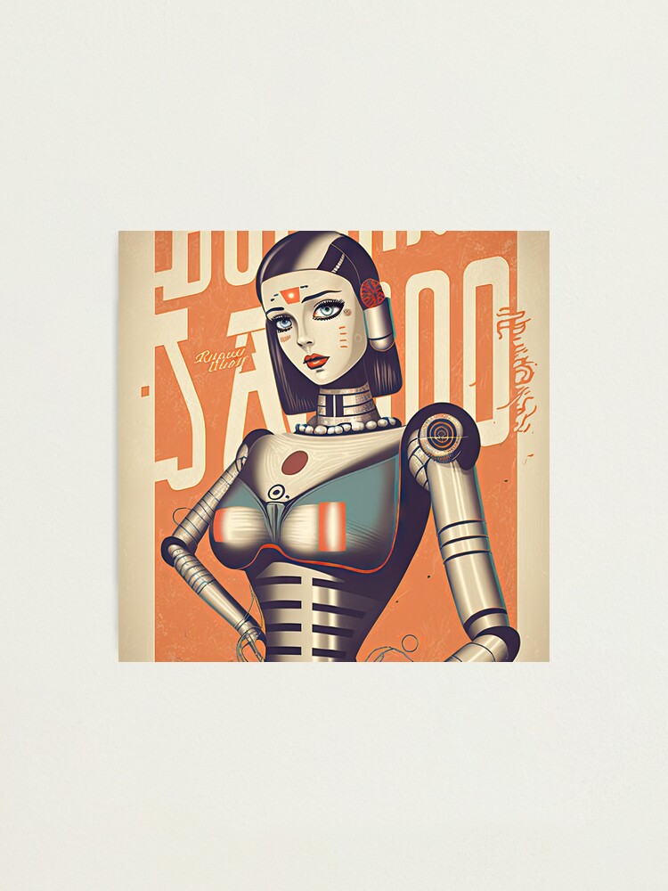 Vintage retro movie poster look with a beautiful sexy robot