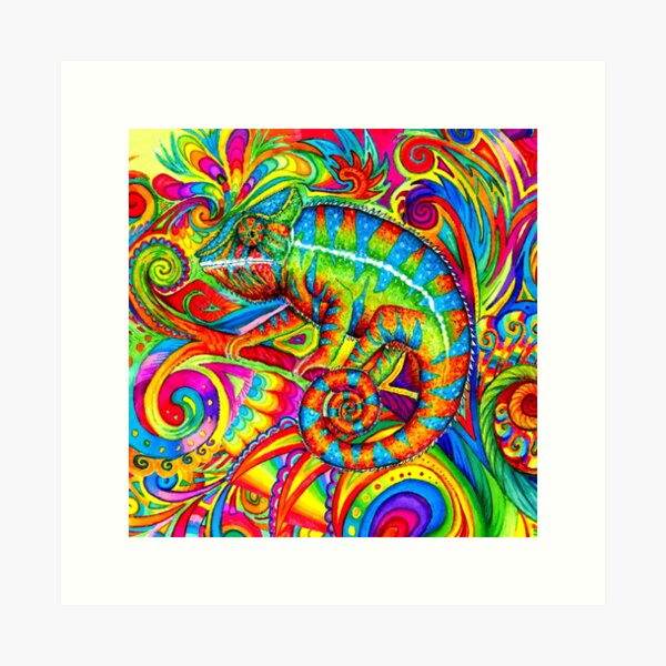 Psychedelizard Psychedelic Chameleon Colorful Rainbow Lizard Art Print