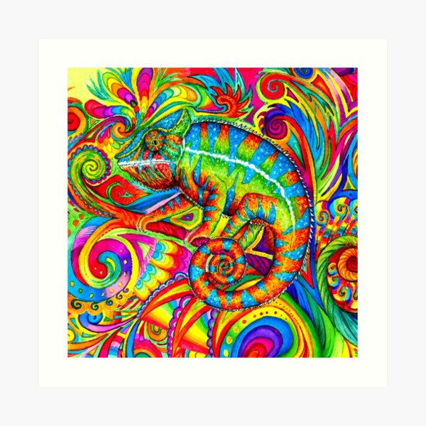 Psychedelizard Psychedelic Chameleon Colorful Rainbow Lizard Art Print