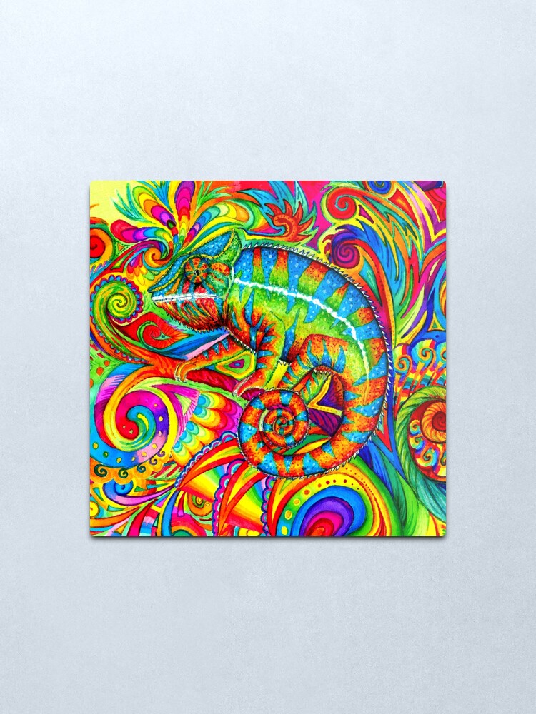 Alternate view of Psychedelizard Psychedelic Chameleon Colorful Rainbow Lizard Metal Print