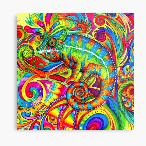 Psychedelizard Psychedelic Chameleon Colorful Rainbow Lizard Metal Print