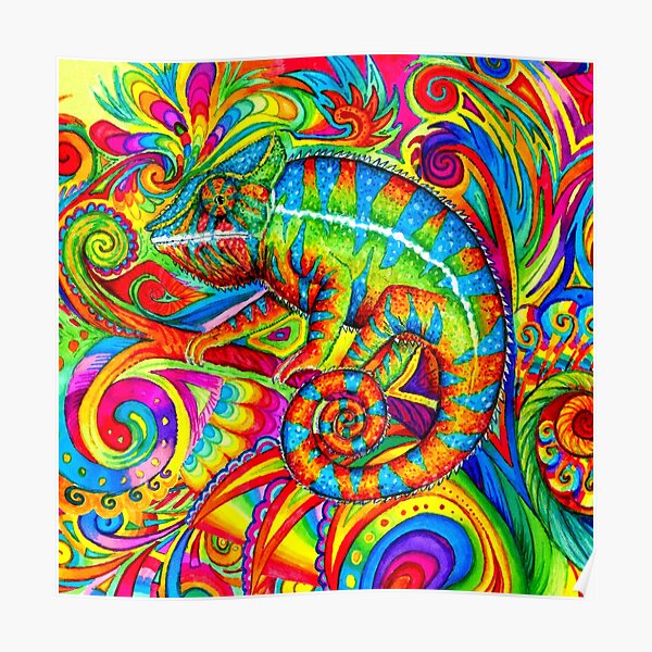 Psychedelizard Psychedelic Chameleon Colorful Rainbow Lizard Poster