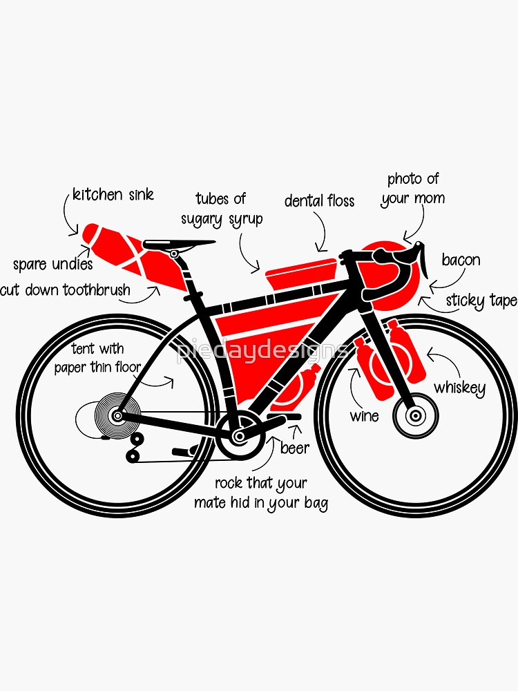 Bikepacking Funny Gear List Sticker for Sale by piedaydesigns