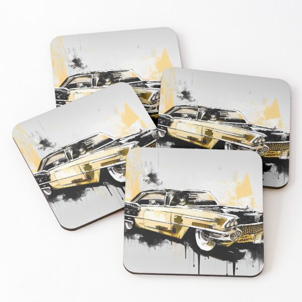 Item preview, Classic 59 Cadillac Coupe de Ville, Gold and Black Ink Splatter Poster,  designed and sold by paulosully.