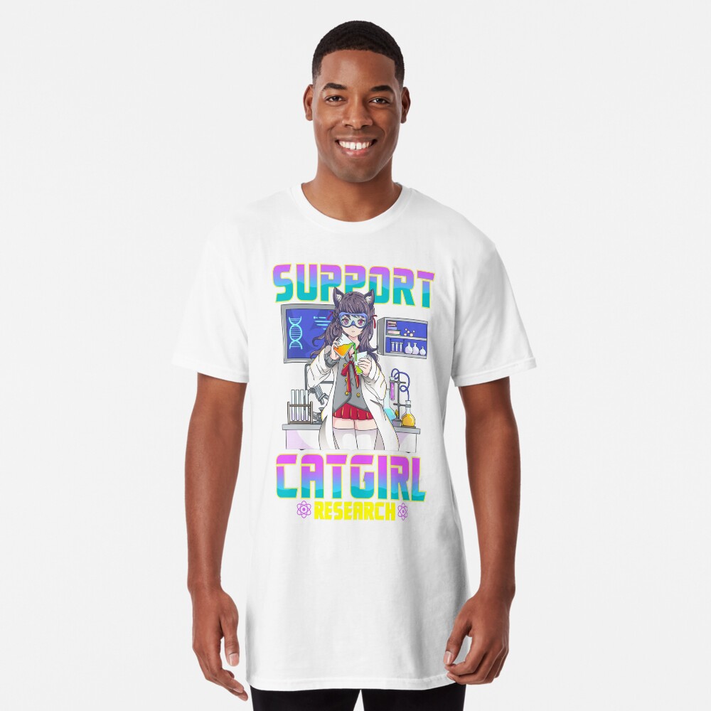  Support Catgirl Research Cute Anime Cat Girl Waifu Meme Neko  T-Shirt : Clothing, Shoes & Jewelry