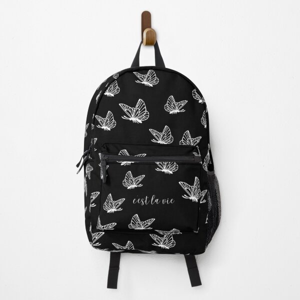 Item preview, Cest la vie black design with white outlined butterflies and a curved text designed and sold by BumbleVee ☀️.
