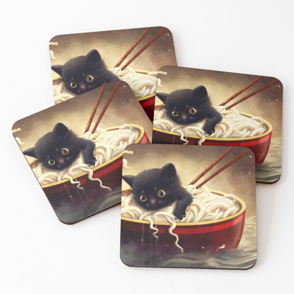 Item preview, Black Kitten in Bowl of Ramen designed and sold by LeefsArt.