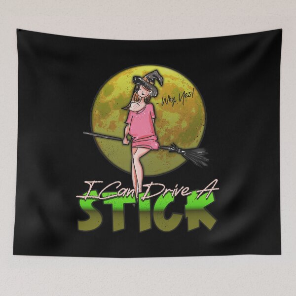 Item preview, Why Yes I Can Drive a Stick Cute Witch on Broomstick Funny Halloween Quote designed and sold by CRHPOD20.