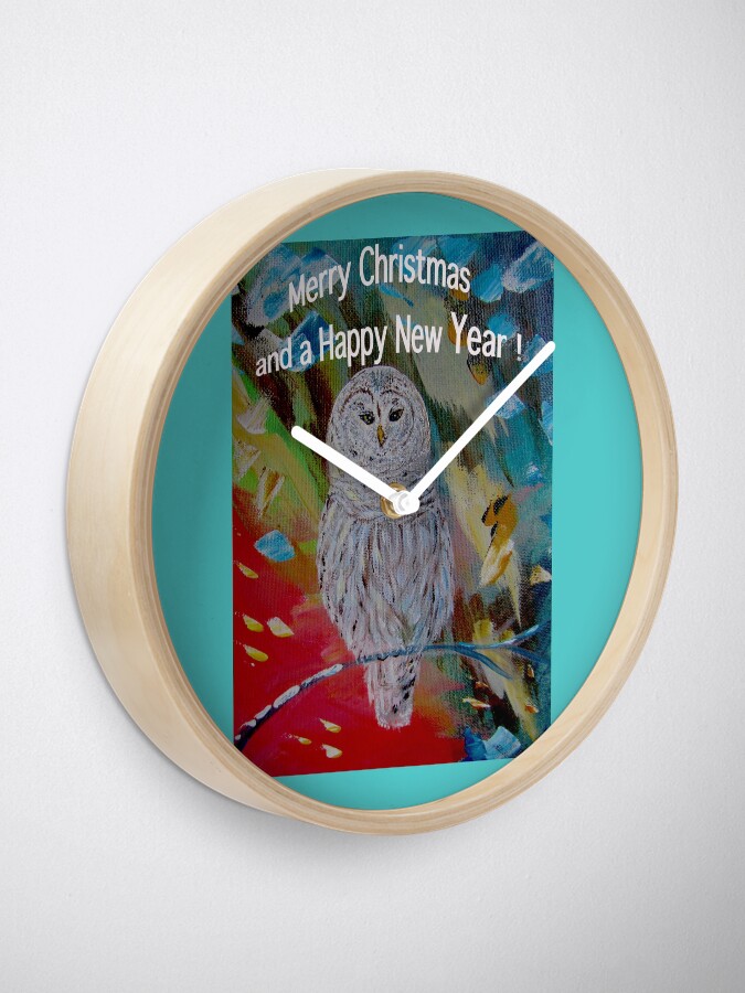 Alternate view of White owl. Christmas design Clock