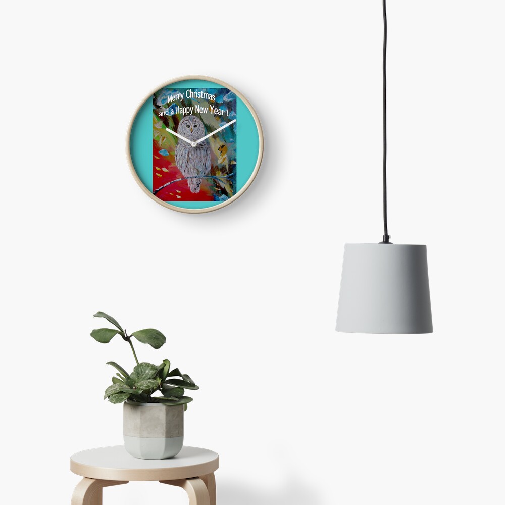 White owl. Christmas design Clock