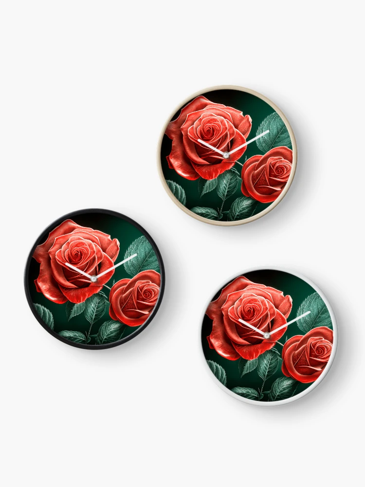 Thumbnail 3 of 4, Clock, Beautiful Red Roses designed and sold by MasartDesigns.