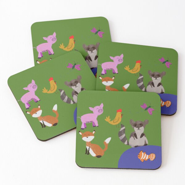 Item preview, Animal Adventure with Pig, Rooster, Racoon, Butterfly, Fox, and Fish - Collage Animation designed and sold by jolabrese.
