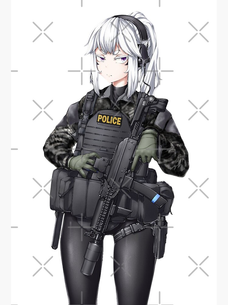 anime style naruto. swat girl with a gun face closed with helmet - SeaArt AI