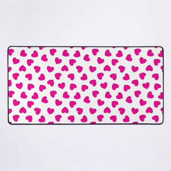 Tumbling heart pattern - Shocking pink on white - Valentine pattern by Cecca Designs Desk Mat
