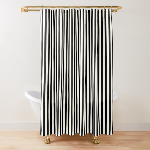 Thin Alternating Vertical Gold Black and White Art Deco Stripes Shower Curtain