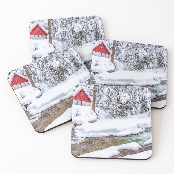 Item preview, Red Cabin by the River Covered in Fresh Winter Snow designed and sold by Open Range Studios.