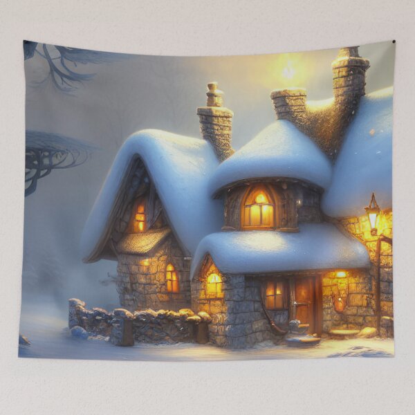 Item preview, Magical Fantasy Cottage with Lights In A Snowy Scene, Scenery Nature designed and sold by NatureFood.