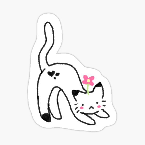 lazy cat with flower sticker Sticker