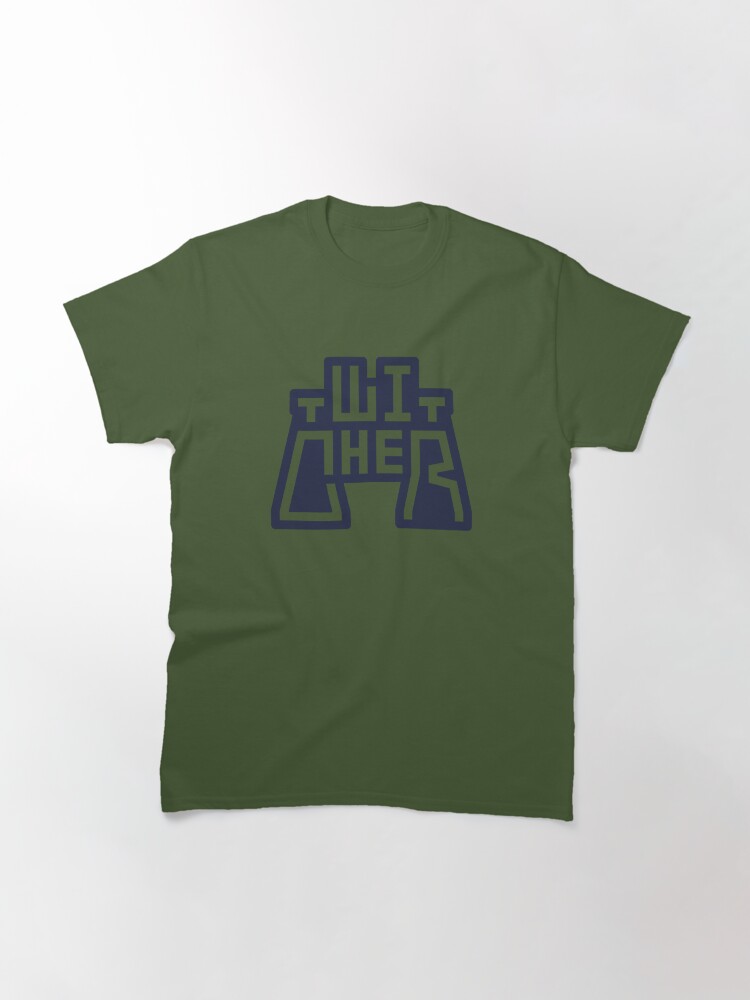 Thumbnail 3 of 7, Classic T-Shirt, Twitcher in shape of Ornithology Bird Watching Binoculars designed and sold by Calligrammed.