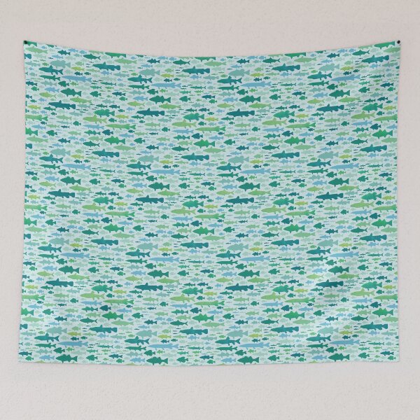 Item preview, Fish pattern blue green designed and sold by kspfeif.