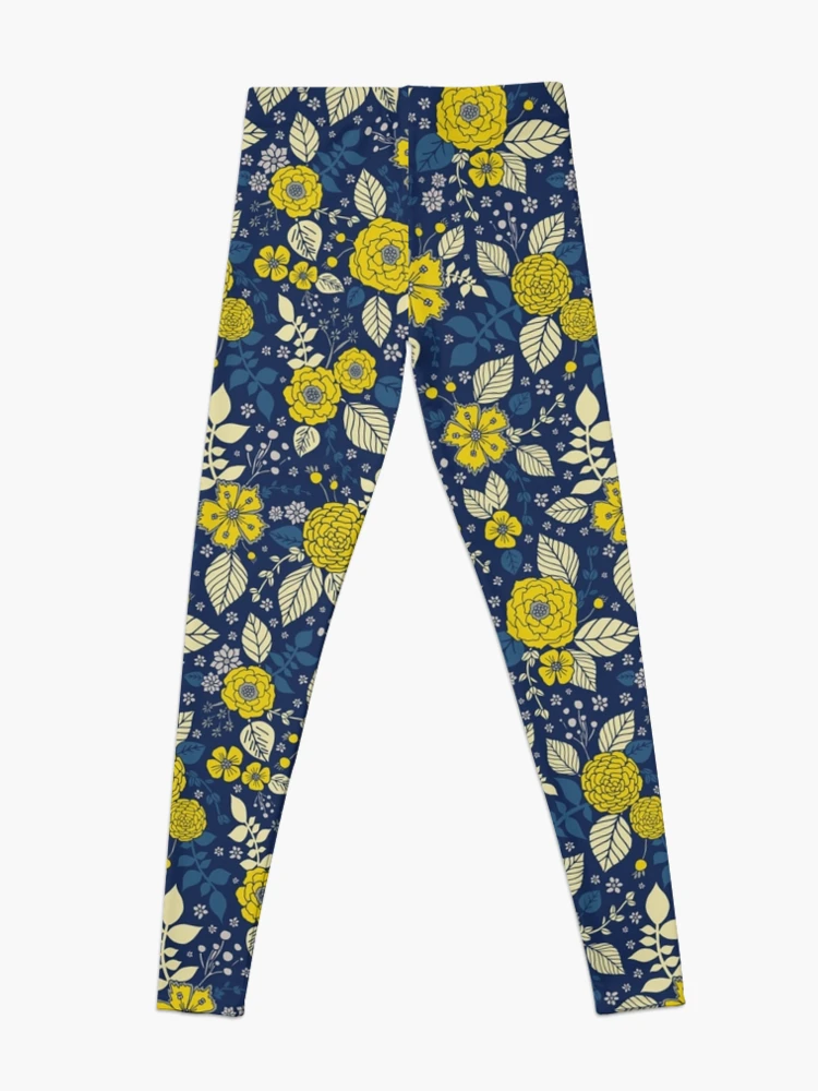 LuLaRoe Kids Leggings S/M Yellow Red Flowers Blue Leaves Black Background  NWT