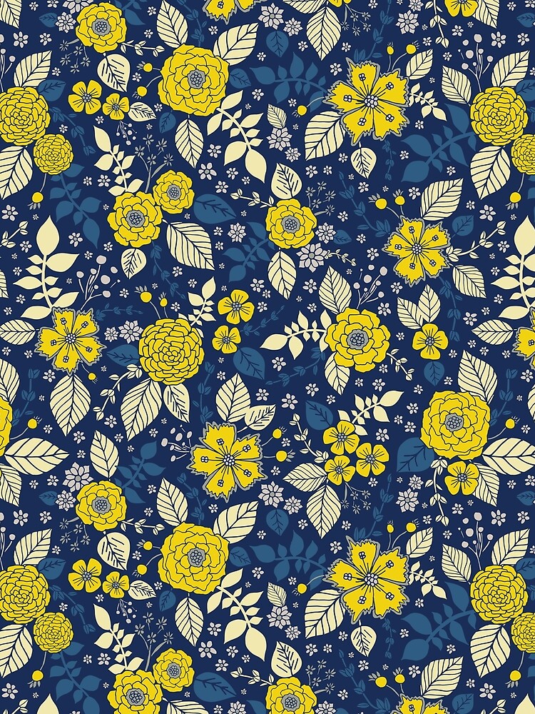 Bright Yellow & Blue Floral Print - Vibrant Flowers Tapestry for Sale by  somecallmebeth