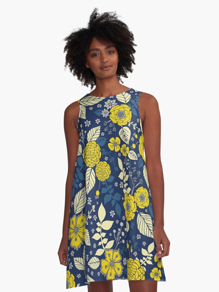 Bright Yellow ☀ Blue Floral Print ...