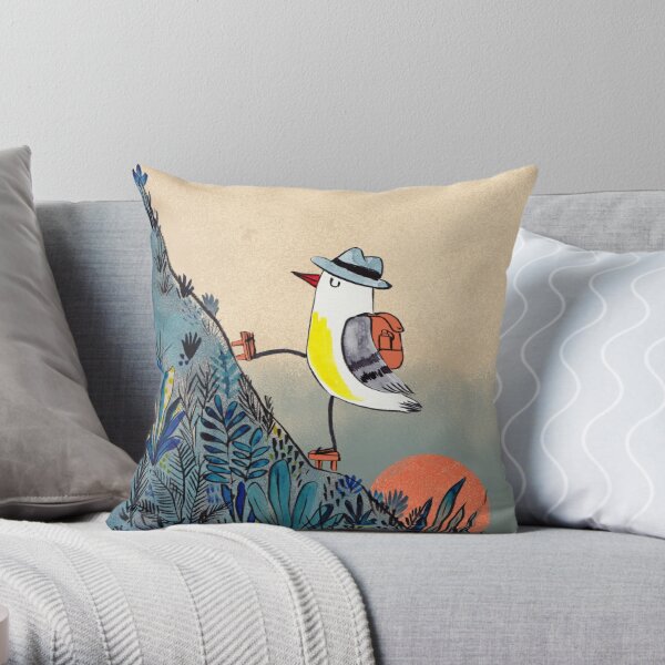 Mountain hiker bird at sunrise Throw Pillow