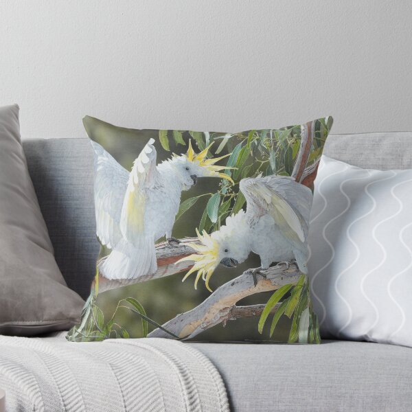Item preview, "Showing Off" (Sulphur-crested Cockatoos) designed and sold by Frances McMahon Watercolour Bird Artist.