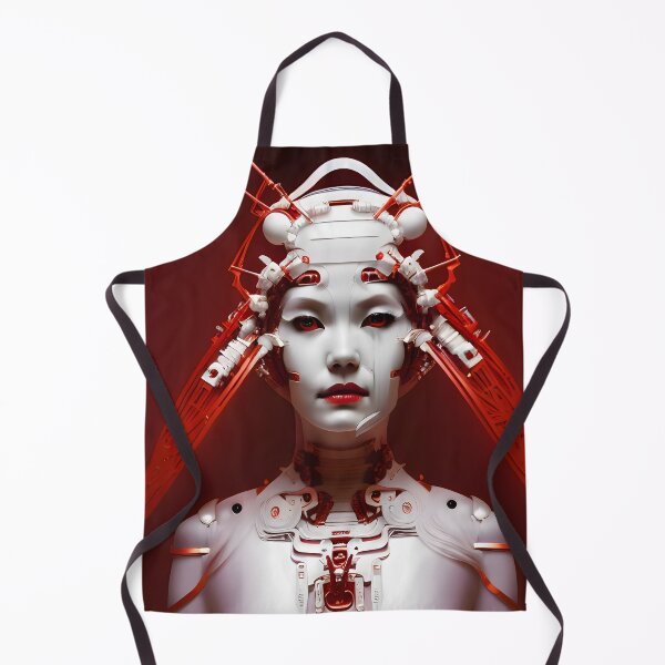 Aperçu de l'œuvre Geisha japonaise Cyborg avec kimono rouge - art numérique cyberpunk moderne créée et vendue par ai-mnesia.