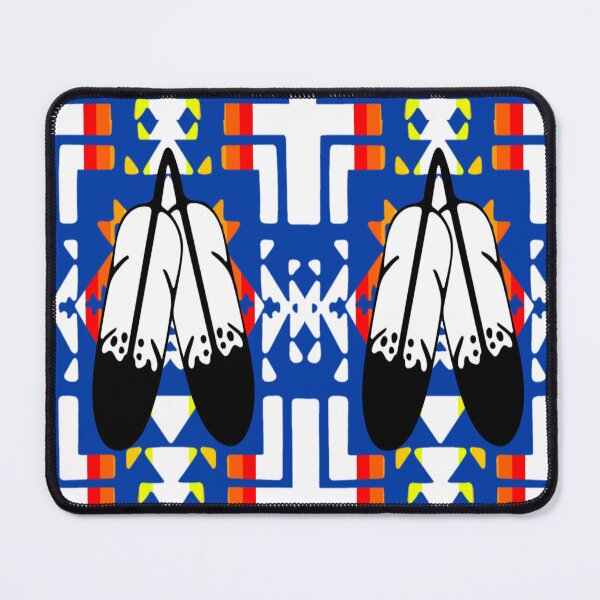 Item preview, Dark Blue / Fire Color / White Double Feather Native Blanket Print designed and sold by JMWCD.