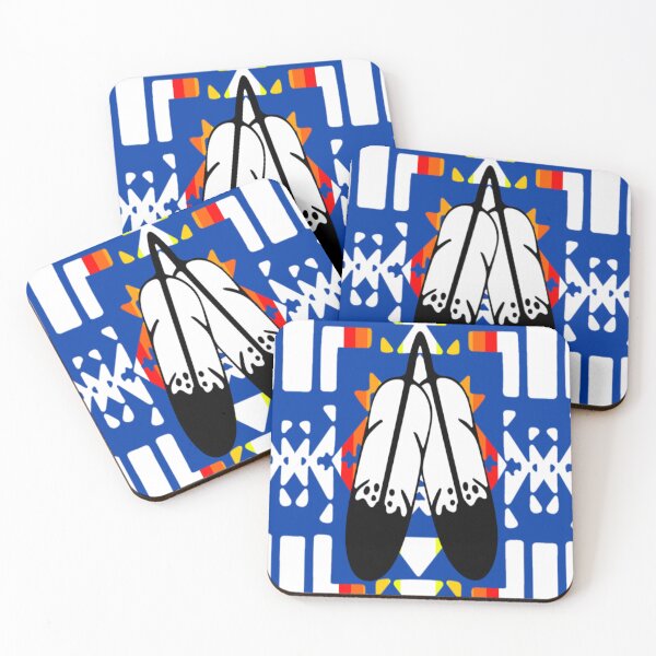 Item preview, Dark Blue / Fire Color / White Double Feather Native Blanket Print designed and sold by JMWCD.