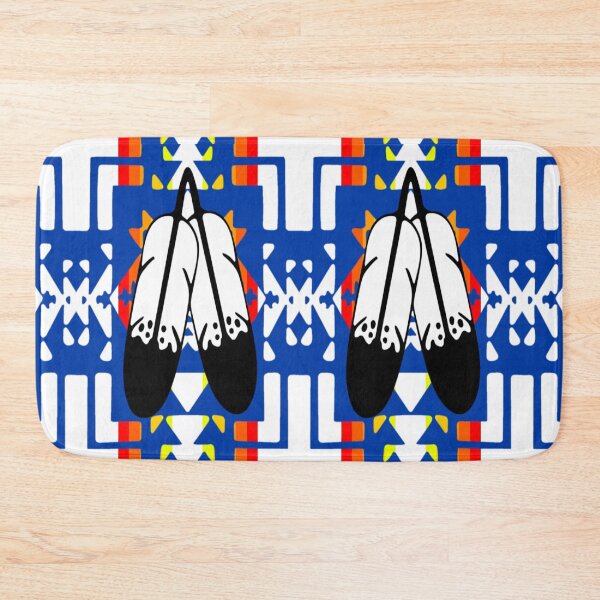 Item preview, Dark Blue / Fire Color / White Double Feather Native Blanket Print designed and sold by JMWCD.