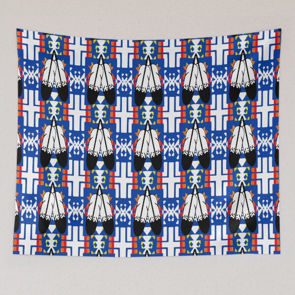 Item preview, Dark Blue / Fire Color / White Double Feather Native Blanket Print designed and sold by JMWCD.