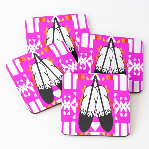 Item preview, Hot Pink / Fire Color / White Double Feather Native Blanket Print designed and sold by JMWCD.