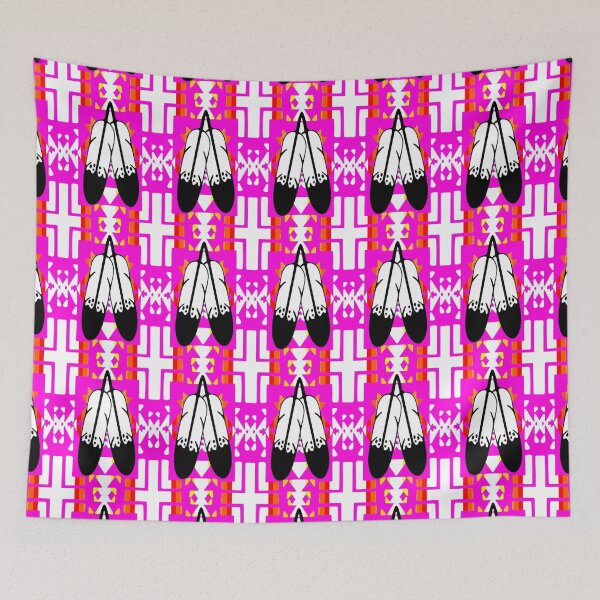 Item preview, Hot Pink / Fire Color / White Double Feather Native Blanket Print designed and sold by JMWCD.