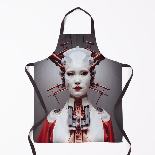 Aperçu de l'œuvre Geisha japonaise Cyborg avec kimono rouge - art numérique cyberpunk moderne créée et vendue par ai-mnesia.