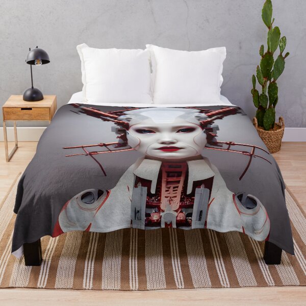 Aperçu de l'œuvre Geisha japonaise Cyborg avec kimono rouge - art numérique cyberpunk moderne créée et vendue par ai-mnesia.